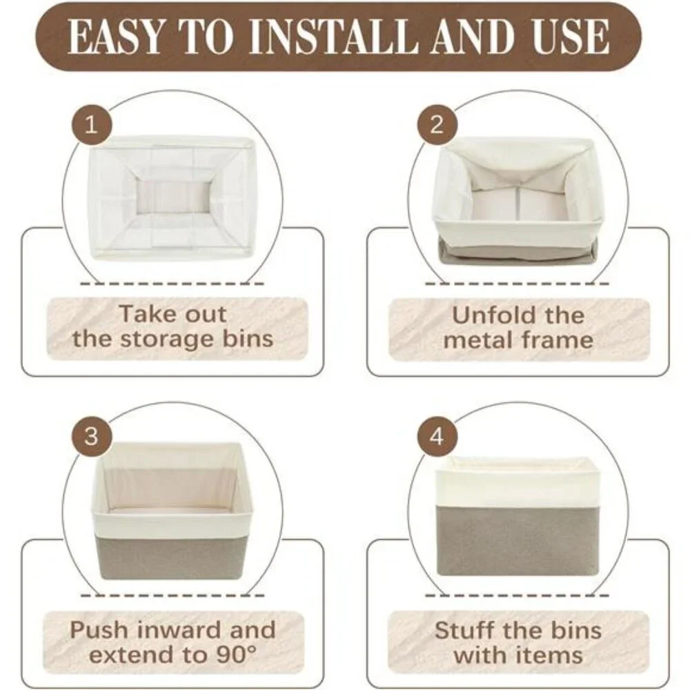 Collapsible Fabric Storage Bins Set of 3 Large Shelf Organizers with Handles